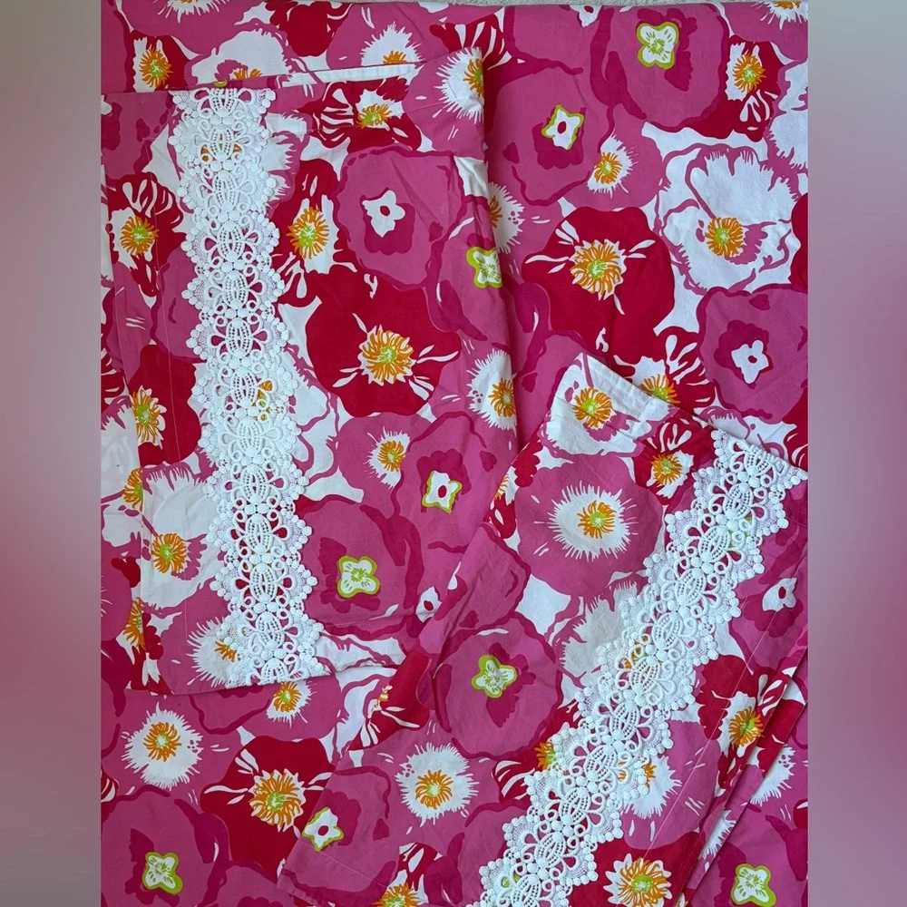 Lilly Pulitzer Garnet Hill Scarlet Begonias Tropical Floral Duvet Set Full/Queen - Picture 1 of 15